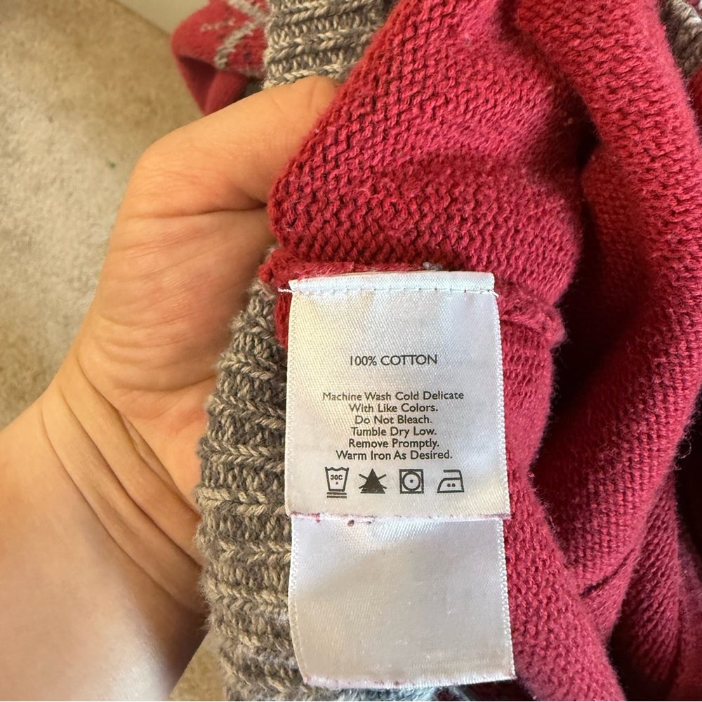 Eddie Bauer Full Zip Fair Isle Collared Grey Red Sweater Christmas Winter Knit L - Picture 7 of 8